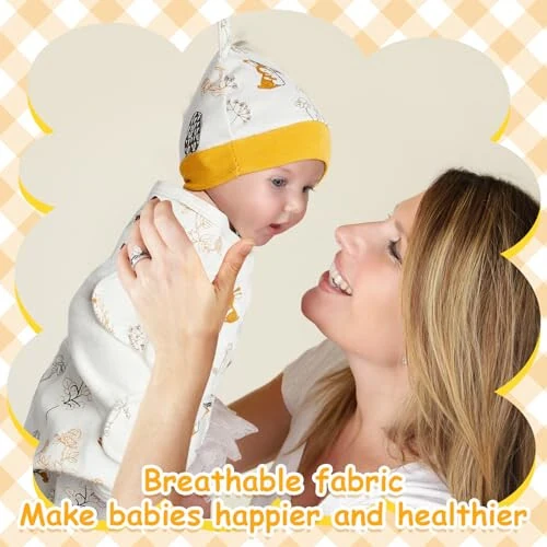 6 Pack Baby Swaddle Blanket with Hats Set for 0-3 Months Preemie Newborn Sacks Soft Cotton Wearable for Baby Boy and Girl (Yellow,Rainbow) - 12