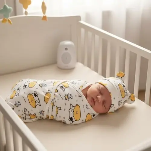 6 Pack Baby Swaddle Blanket with Hats Set for 0-3 Months Preemie Newborn Sacks Soft Cotton Wearable for Baby Boy and Girl (Yellow,Rainbow) - 5