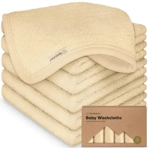6-Pack Baby Washcloths - Soft Absorbent Viscose from Bamboo Wash Cloths for Babies, Kids, Toddlers, Infant, Newborn Bath Towels, Gentle on Sensitive Skin, 10x10 Reusable Face Towels (Khaki) - 1