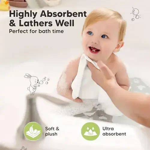 6-Pack Baby Washcloths - Soft Viscose Derived from Bamboo Washcloth, Baby Wash Cloths, Baby Wash Cloth for Newborn, Kids, Bath Baby Towels, Face Towel, Face Cloths for Washing Face(White) - 3