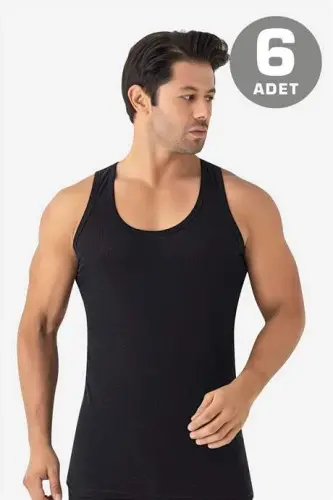 6-Pack Black Men's Mesh Tank Top Cotton Perforated Summer Men's Tank Top - 1