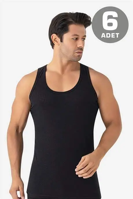6-Pack Black Men's Mesh Tank Top Cotton Perforated Summer Men's Tank Top - BÜYÜKBEDENIZ