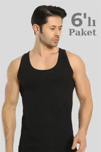 6 Pack Black Men's Tank Top 100% Cotton Knit - 12