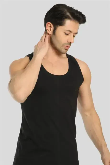 6 Pack Black Men's Tank Top 100% Cotton Knit - 9