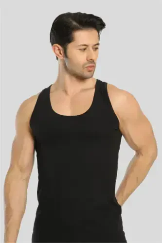 6 Pack Black Men's Tank Top 100% Cotton Knit - 8