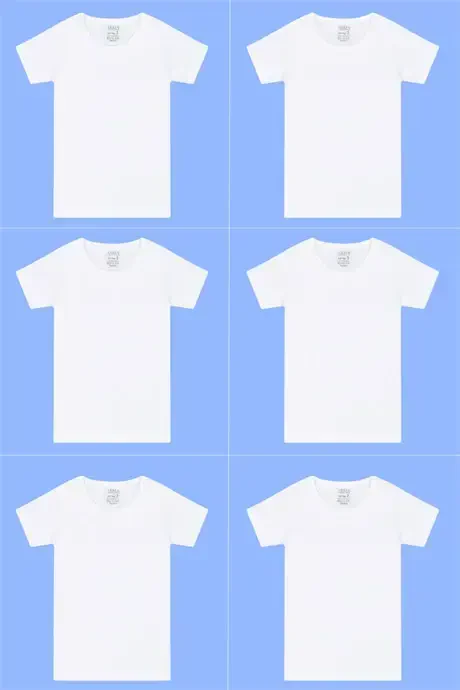 6-pack Boy's Bike Collar White Short-sleeve T-shirt 100% Cotton - 1