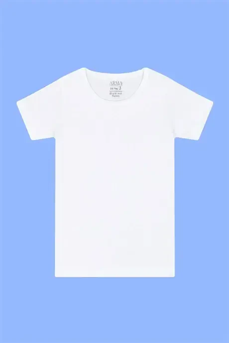 6-pack Boy's Bike Collar White Short-sleeve T-shirt 100% Cotton - 2