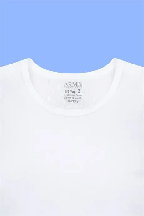 6-pack Boy's Bike Collar White Short-sleeve T-shirt 100% Cotton - 4