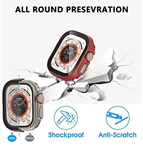 6 Pack Case для Apple Watch Ultra 3/Ultra 2/Ultra 49mm со встроенной защитной пленкой из закаленного стекла, Rontion Полная защита от царапин Твердый ПК Защитный бампер для Apple Watch 49mm Accessories - 3