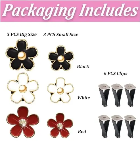 6 Pack Colorful Daisy Flower Car Air Vent Clips Car Air Outlet Freshener Clip for Car Interior Decoration Accessories (Black, White, Red) - 3
