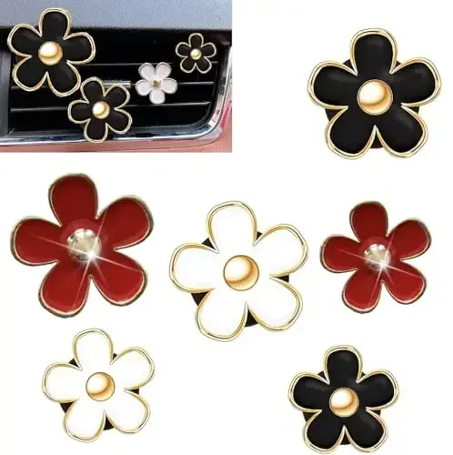 6 Pack Colorful Daisy Flower Car Air Vent Clips Car Air Outlet Freshener Clip for Car Interior Decoration Accessories (Black, White, Red) 