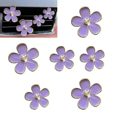 6 Pack Colorful Daisy Flower Car Air Vent Clips Car Air Outlet Freshener Clip for Car Interior Decoration Accessories (Purple) - 1