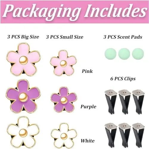 6 Pack Colorful Daisy Flower Car Air Vent Clips Car Air Outlet Freshener Clip for Car Interior Decoration Accessories (White, Pink, Purple) - 3