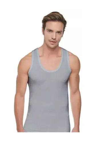 6-Pack Cotton Classic Colorful Men's Tank Top 0101 - Not Ribbed! -Gray 