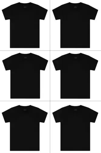 6 Pack Crew Neck Boys Black T-Shirt Short Sleeve 100% Cotton - 1