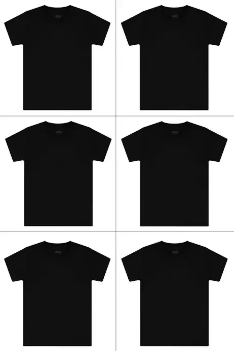 6 Pack Crew Neck Boys Black T-Shirt Short Sleeve 100% Cotton - BÜYÜKBEDENIZ