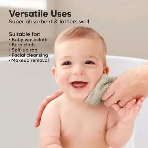 6-Pack Baby Washcloths - Soft Absorbent Viscose from Bamboo Wash Cloths for Babies, Kids, Toddlers, Infant, Newborn Bath Towels, Gentle on Sensitive Skin, 10x10 Reusable Face Towels (Khaki) - 6