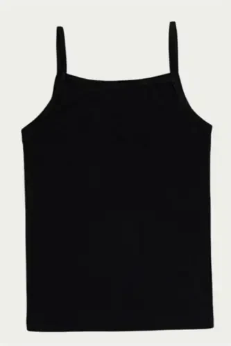 6-Pack Girls' Black Spaghetti Strap Tank Top 100% Cotton Ribbed Soft Stretch Fabric - 3