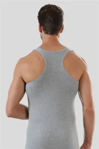 6-Pack Grey Men's Athletic Rambo Tank Top 100% Cotton Ribbed - 6