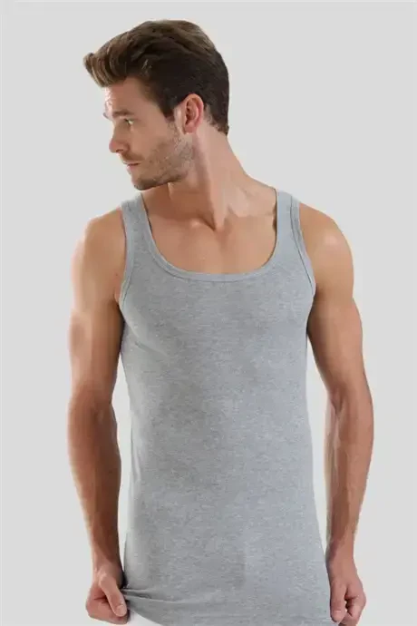 6-Pack Grey Men's Athletic Rambo Tank Top 100% Cotton Ribbed - 4