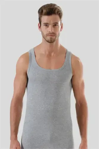6-Pack Grey Men's Athletic Rambo Tank Top 100% Cotton Ribbed - 5