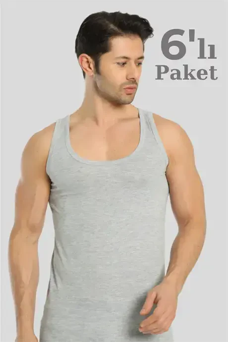 6-Pack Grey Men's Tank Tops 100% Cotton Jersey - 1