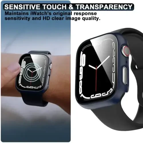 6 Pack Hard PC Case with Tempered Glass Screen Protector Compatible with Apple Watch Series 9 8 7 45mm, Rontion Ultra-Thin Scratch Resistant Full Protective Bumper Cover for iWatch 45 Accessories - 3