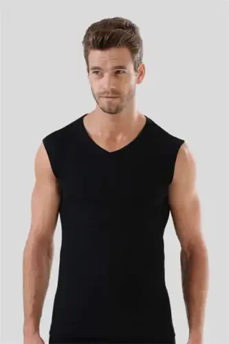6 Pack Men's Black Tank Top V Neck Sleeveless T-Shirt 100% Cotton - 4