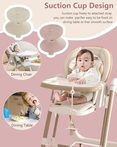 6 Pack Silicone Baby Toy Straps with 2 pcs Suction Cup Bases, Silicone Pacifier Holder, Toy Strap,Adjustable Toy Holder for Stroller Accessories, Car Seat, Highchair,Crib (B) - 4