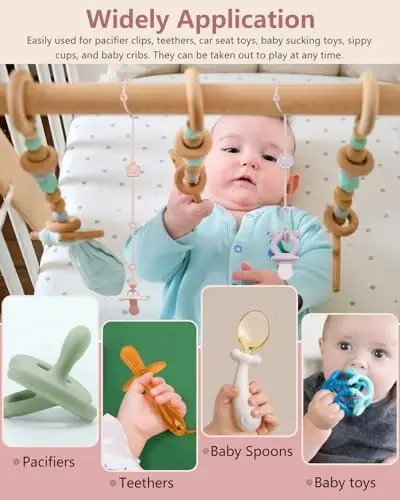 6 Pack Silicone Baby Toy Straps with 2 pcs Suction Cup Bases, Silicone Pacifier Holder, Toy Strap,Adjustable Toy Holder for Stroller Accessories, Car Seat, Highchair,Crib (B) - 6