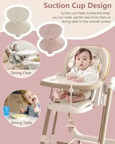 6 Pack Silicone Baby Toy Straps with 2 pcs Suction Cup Bases, Silicone Pacifier Holder, Toy Strap,Adjustable Toy Holder for Stroller Accessories, Car Seat, Highchair,Crib (B) - 4