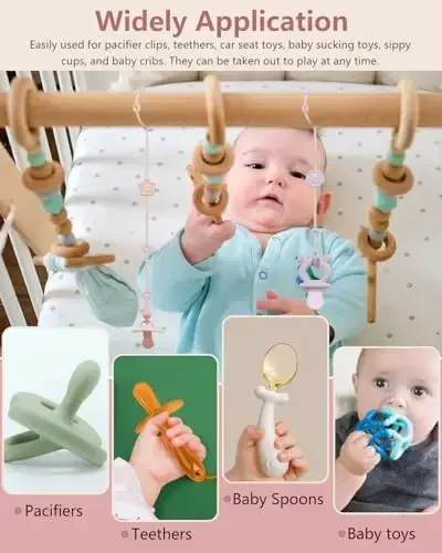 6 Pack Silicone Baby Toy Straps with 2 pcs Suction Cup Bases, Silicone Pacifier Holder, Toy Strap,Adjustable Toy Holder for Stroller Accessories, Car Seat, Highchair,Crib (B) - 6