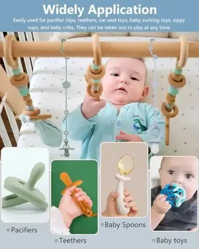 6 Pack Silicone Baby Toy Straps with 2 Suction Cup Bases, Silicone Pacifier Clips Pacifier Holder, Tether Clip, Adjustable Toy Holder for Stroller, Car Seat, Highchair, Crib (A) 