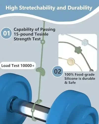 6 Pack Silicone Baby Toy Straps with 2 Suction Cup Bases, Silicone Pacifier Clips Pacifier Holder, Tether Clip, Adjustable Toy Holder for Stroller, Car Seat, Highchair, Crib (A) - 7