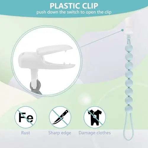 6-Pack Silicone Pacifier Clips for Baby Boys and Girls - One-Piece Beads, Rust-Free Holders, Teething Relief, Baby Necessities, Newborn Safe Baby Essentials - 3