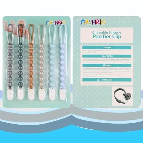 6-Pack Silicone Pacifier Clips for Baby Boys and Girls - One-Piece Beads, Rust-Free Holders, Teething Relief, Baby Necessities, Newborn Safe Baby Essentials - 5
