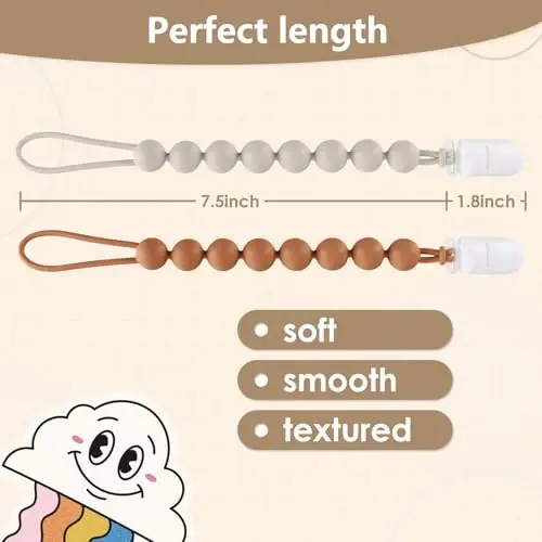 6-Pack Silicone Pacifier Clips for Baby Boys and Girls - One-Piece Beads, Rust-Free Holders, Teething Relief, Baby Necessities, Newborn Safe Baby Essentials - MODAZONE