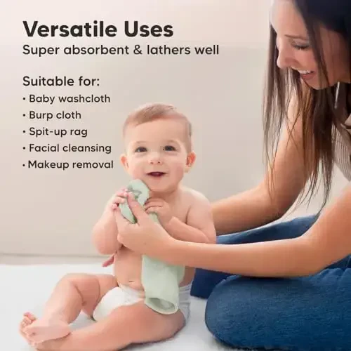 6-Pack Soft Baby Washcloths, Viscose from Bamboo - Kids, Newborn Bath Towels, Infant Shower, Toddler Reusable Face Towel, Gentle on Skin, Face Wash Cloths for Babies, 10x10 (Dove) - 6