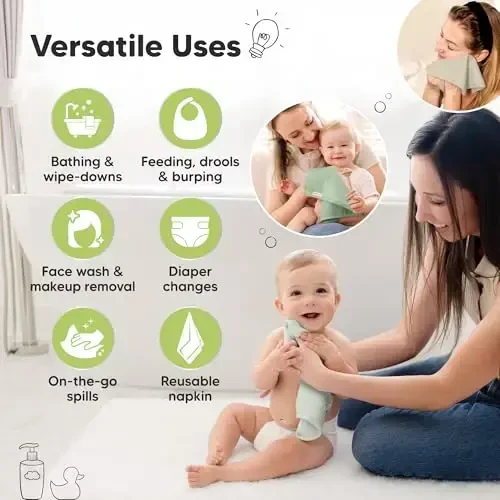 6-Pack Soft Baby Washcloths, Viscose from Bamboo - Kids, Newborn Bath Towels, Infant Shower, Toddler Reusable Face Towel, Gentle on Skin, Face Wash Cloths for Babies, 10x10 (Hills) - 6