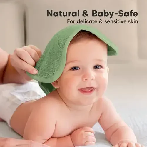 6-Pack Soft Baby Washcloths, Viscose from Bamboo - Kids, Newborn Bath Towels, Infant Shower, Toddler Reusable Face Towel, Gentle on Skin, Face Wash Cloths for Babies, 10x10 (Meadow Green) - 5