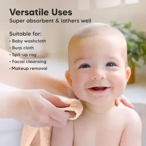 6-Pack Soft Baby Washcloths, Viscose from Bamboo - Kids, Newborn Bath Towels, Infant Shower, Toddler Reusable Face Towel, Gentle on Skin, Face Wash Cloths for Babies, 10x10 (Peachy) - 6