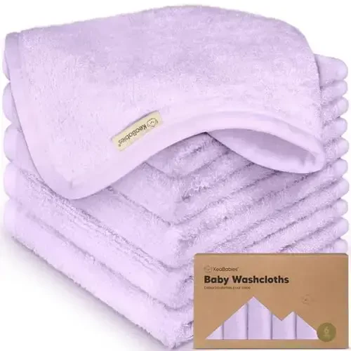 6-Pack Soft Baby Washcloths, Viscose from Bamboo - Kids, Newborn Bath Towels, Infant Shower, Toddler Reusable Face Towel, Gentle on Skin, Face Wash Cloths for Babies, 10x10 (Soft Lilac) - 1