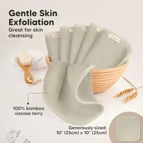 6-Pack Soft Baby Washcloths, Viscose from Bamboo - Kids, Newborn Bath Towels, Infant Shower, Toddler Reusable Face Towel, Gentle on Skin, Face Wash Cloths for Babies, 10x10 (Stone) - 4