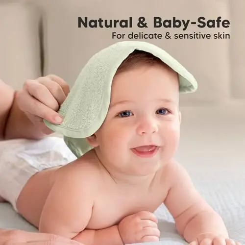 6-Pack Soft Baby Washcloths, Viscose from Bamboo - Kids, Newborn Bath Towels, Infant Shower, Toddler Reusable Face Towel, Gentle on Skin, Face Wash Cloths for Babies, 10x10 (Verde) - 5