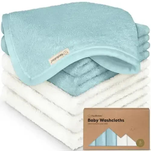 6-Pack Soft Baby Washcloths, Viscose from Bamboo - Kids, Newborn Bath Towels, Infant Shower, Toddler Reusable Face Towel, Gentle on Skin, Face Wash Cloths for Babies, 10x10 (White/Sky) 