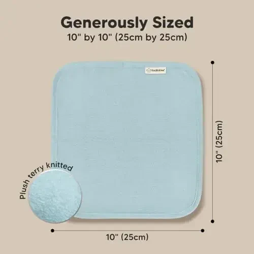 6-Pack Soft Baby Washcloths, Viscose from Bamboo - Kids, Newborn Bath Towels, Infant Shower, Toddler Reusable Face Towel, Gentle on Skin, Face Wash Cloths for Babies, 10x10 (White/Sky) - 3