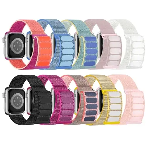 6 Pack Sport Nylon Loop Band Compatible with Apple Watch Band 38mm 40mm 41mm 42mm 44mm 45mm 46mm 49mm for Women Men, Adjustable Breathable Braided Straps for iWatch Series 11/10/9/8/7/6/5/4/3/SE/Ultra - 1
