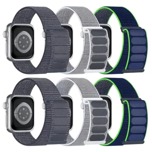 6 Pack Sport Nylon Loop Band Compatible with Apple Watch Band for Women Men | 38mm 40mm 41mm 42mm 44mm 45mm 46mm 49mm Adjustable Breathable Braided Straps for iWatch Series 12/11/10/9/8/7/6/5/4/SE/Ultra - 1