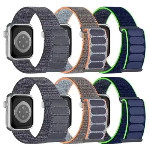 6 Pack Sport Nylon Loop Band Compatible with Apple Watch Band for Women Men | 38mm 40mm 41mm 42mm 44mm 45mm 46mm 49mm Adjustable Breathable Braided Straps for iWatch Series 12/11/10/9/8/7/6/5/4/SE/Ultra - 1