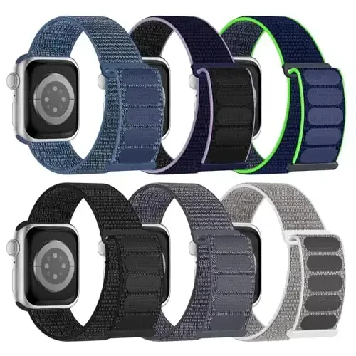 6 Pack Sport Nylon Loop Band Compatible with Apple Watch Bands 38mm 40mm 41mm 42mm 44mm 45mm 46mm 49mm for Women Men, Adjustable Breathable Braided Straps for iWatch Series 10/9/8/7/6/5/4/3/SE/Ultra - MODAZONE